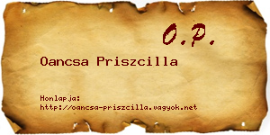 Oancsa Priszcilla névjegykártya